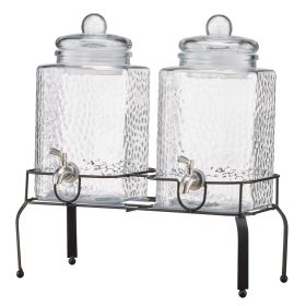 Beverage Dispenser, 2 Pack 1.5 Gallon Drink Dispensers for Parties, Glass Juice Dispenser with Metal Stand, Stainless Steel Spigot