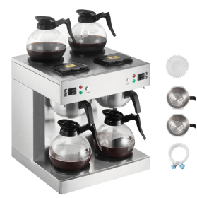 Commercial Drip Coffee Maker, 24 Cups Coffee-Maker Machine with 4 Glass Carafes and 4 Decanter Warmer Plates, Stainless Steel Dual-Head Coffee Brewer