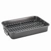 Bakeware 11x15 Inch Nonstick Roaster with Flat Rack, Dishwasher Safe and Oven Safe to 450°F, Gray