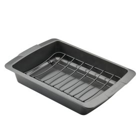 Bakeware 14.75 x 10.75 Inch Nonstick Roaster with U-Rack, Dishwasher Safe and Oven Safe to 450°F, Gray