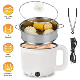 Electric Hot Pot with Steamer 1.8L Mini Portable Hot Pot with 300W 600W Dual Power for Egg Fried Rice Ramen Oatmeal Soup Overheat Protection for Colle