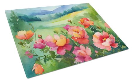 NEW Iowa Wild Prairie Roses in Watercolor Glass Cutting Board Decorative Tempered Glass Kitchen Cutting and Serving Board Large Size Chopping Board