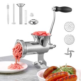 Manual Meat Grinder, 304 Stainless Steel Hand Meat Grinder with Steel Table Clamp, Meat Mincer Sausage Maker & 2 Cutting Plates, Cookie Attachment