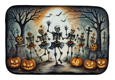 Dancing Skeletons Spooky Halloween Dish Drying Mat Absorbent Dish Drying Mat Pad for Kitchen Counter Dish Drainer Mat for Countertop, 14 x 21"