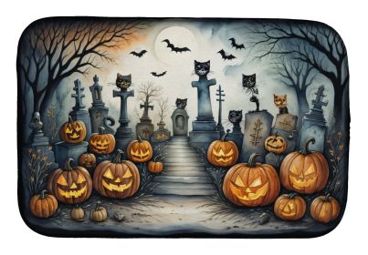 Cat Cemetery Spooky Halloween Dish Drying Mat Absorbent Dish Drying Mat Pad for Kitchen Counter Dish Drainer Mat for Countertop, 14 x 21", Multic