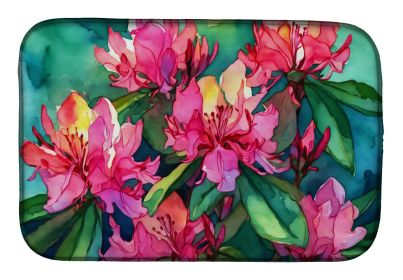 West Virginia Rhododendrons in Watercolor Dish Drying Mat Absorbent Dish Drying Mat Pad for Kitchen Counter Dish Drainer Mat for Countertop, 14 x