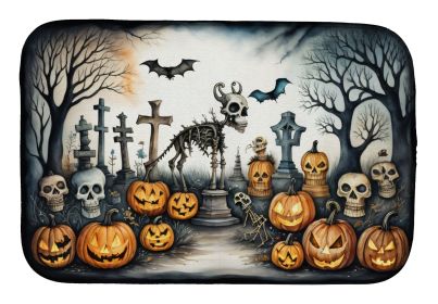 Pet Cemetery Spooky Halloween Dish Drying Mat Absorbent Dish Drying Mat Pad for Kitchen Counter Dish Drainer Mat for Countertop, 14 x 21", Multic