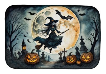 Flying Witch Spooky Halloween Dish Drying Mat Absorbent Dish Drying Mat Pad for Kitchen Counter Dish Drainer Mat for Countertop, 14 x 21", Multic