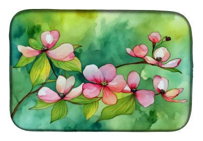 Virginia American Dogwood in Watercolor Dish Drying Mat Absorbent Dish Drying Mat Pad for Kitchen Counter Dish Drainer Mat for Countertop, 14 x 2