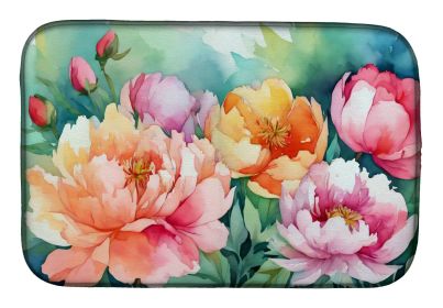 Indiana Peonies in Watercolor Dish Drying Mat Absorbent Dish Drying Mat Pad for Kitchen Counter Dish Drainer Mat for Countertop, 14 x 21", Multic