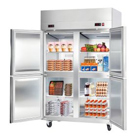 Commercial Refrigerator and Freezer Combo 48"W, 31 Cu.Ft Stainless Steel Upright Freezer/Refrigerator with 4 Doors, Auto-Defrost, 6 Adjustable Shelves