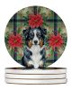 Black Australian Shepherd Christmas PoinsettIas Large Sandstone Coasters Pack of 4 Absorbent Round Coasters Decor Gifts for Men or Women, 4 in