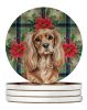 Ruby Cavalier Spaniel Christmas PoinsettIas Large Sandstone Coasters Pack of 4 Absorbent Round Coasters Decor Gifts for Men or Women, 4 in, Multicolor