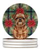 Red Brussels Griffon Christmas PoinsettIas Large Sandstone Coasters Pack of 4 Absorbent Round Coasters Decor Gifts for Men or Women, 4 in, Multicolor