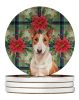Red and White Bull Terrier Christmas PoinsettIas Large Sandstone Coasters Pack of 4 Absorbent Round Coasters Decor Gifts for Men or Women, 4 in