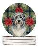 Bearded Collie Christmas PoinsettIas Large Sandstone Coasters Pack of 4 Absorbent Round Coasters Decor Gifts for Men or Women, 4 in, Multicolor