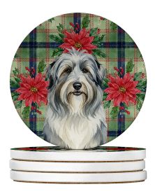 Bearded Collie Christmas PoinsettIas Large Sandstone Coasters Pack of 4 Absorbent Round Coasters Decor Gifts for Men or Women, 4 in, Multicolor