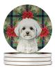 Bichon Frise Christmas PoinsettIas Large Sandstone Coasters Pack of 4 Absorbent Round Coasters Decor Gifts for Men or Women, 4 in, Multicolor