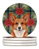 Red Cardigan Welsh Corgi Christmas PoinsettIas Large Sandstone Coasters Pack of 4 Absorbent Round Coasters Decor Gifts for Men or Women, 4 in