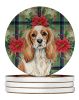 Blenheim Cavalier Spaniel Christmas PoinsettIas Large Sandstone Coasters Pack of 4 Absorbent Round Coasters Decor Gifts for Men or Women, 4 in