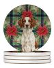 Liver and White Brittany Christmas PoinsettIas Large Sandstone Coasters Pack of 4 Absorbent Round Coasters Decor Gifts for Men or Women, 4 in