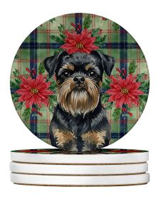 Black and Tan Brussels Griffon Christmas PoinsettIas Large Sandstone Coasters Pack of 4 Absorbent Round Coasters Decor Gifts for Men or Women, 4 in
