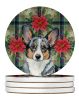 Blue Merle Cardigan Welsh Corgi Christmas PoinsettIas Large Sandstone Coasters Pack of 4 Absorbent Round Coasters Decor Gifts for Men or Women, 4 in