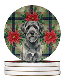Gray Bouvier des Flandres Christmas PoinsettIas Large Sandstone Coasters Pack of 4 Absorbent Round Coasters Decor Gifts for Men or Women, 4 in