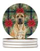 Fawn Boerboel Christmas PoinsettIas Large Sandstone Coasters Pack of 4 Absorbent Round Coasters Decor Gifts for Men or Women, 4 in, Multicolor