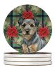 Blue and Tan Border Terrier Christmas PoinsettIas Large Sandstone Coasters Pack of 4 Absorbent Round Coasters Decor Gifts for Men or Women, 4 in