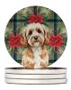 Cavapoo Christmas PoinsettIas Large Sandstone Coasters Pack of 4 Absorbent Round Coasters Decor Gifts for Men or Women, 4 in, Multicolor