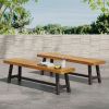 Outdoor Carlisle Benches, Sandblasted Brown + Rustic Metal (Set of 2)