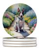 Bull Terrier Spring Path Large Sandstone Coasters Pack of 4 Absorbent Round Coasters Decor Gifts for Men or Women, 4 in, Multicolor