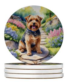 Norfolk Terrier Spring Path Large Sandstone Coasters Pack of 4 Absorbent Round Coasters Decor Gifts for Men or Women, 4 in, Multicolor