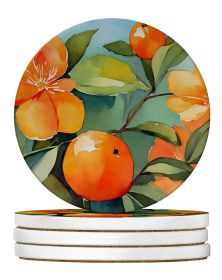 Florida Orange Blossom in Watercolor Large Sandstone Coasters Pack of 4 Absorbent Round Coasters Decor Gifts for Men or Women, 4 in, Multicolor