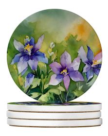 Colorado Rocky Mountain Columbine in Watercolor Large Sandstone Coasters Pack of 4 Absorbent Round Coasters Decor Gifts for Men or Women, 4 in