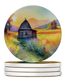Montana Bitterroot in Watercolor Large Sandstone Coasters Pack of 4 Absorbent Round Coasters Decor Gifts for Men or Women, 4 in, Multicolor