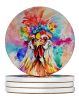 Hippie Animal Polish Poland Rooster Large Sandstone Coasters Pack of 4 Absorbent Round Coasters Decor Gifts for Men or Women, 4 in, Multicolor