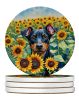 Manchester Terrier in Sunflowers Large Sandstone Coasters Pack of 4 Absorbent Round Coasters Decor Gifts for Men or Women, 4 in, Multicolor