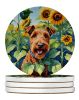 Irish Terrier in Sunflowers Large Sandstone Coasters Pack of 4 Absorbent Round Coasters Decor Gifts for Men or Women, 4 in, Multicolor