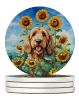 Otterhound in Sunflowers Large Sandstone Coasters Pack of 4 Absorbent Round Coasters Decor Gifts for Men or Women, 4 in, Multicolor