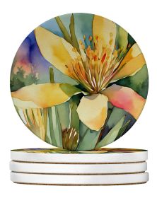New Mexico Yucca Flower in Watercolor Large Sandstone Coasters Pack of 4 Absorbent Round Coasters Decor Gifts for Men or Women, 4 in, Multicolor