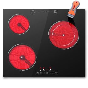 Glaskeramikkochfeld 3 Platten 60cm, 5200W Herdplatte 3 Kochfelder, Kochfeld 3 Platten mit Touch-Steuerung, 9 Heizstufen, Kindersicherung, Timer 99 Min