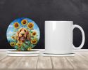 Otterhound in Sunflowers Large Sandstone Coasters Pack of 4 Absorbent Round Coasters Decor Gifts for Men or Women, 4 in, Multicolor