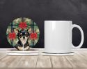 Black and Tan Chihuahua Christmas PoinsettIas Large Sandstone Coasters Pack of 4 Absorbent Round Coasters Decor Gifts for Men or Women, 4 in