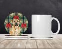 Fawn Boerboel Christmas PoinsettIas Large Sandstone Coasters Pack of 4 Absorbent Round Coasters Decor Gifts for Men or Women, 4 in, Multicolor