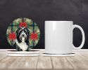 Black Bearded Collie Christmas PoinsettIas Large Sandstone Coasters Pack of 4 Absorbent Round Coasters Decor Gifts for Men or Women, 4 in, Multicolor