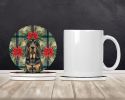 Black and Tan Bloodhound Christmas PoinsettIas Large Sandstone Coasters Pack of 4 Absorbent Round Coasters Decor Gifts for Men or Women, 4 in