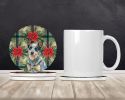 Blue Heeler Australian Cattle Dog Christmas PoinsettIas Large Sandstone Coasters Pack of 4 Absorbent Round Coasters Decor Gifts for Men or Women, 4 in