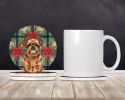 Red Brussels Griffon Christmas PoinsettIas Large Sandstone Coasters Pack of 4 Absorbent Round Coasters Decor Gifts for Men or Women, 4 in, Multicolor